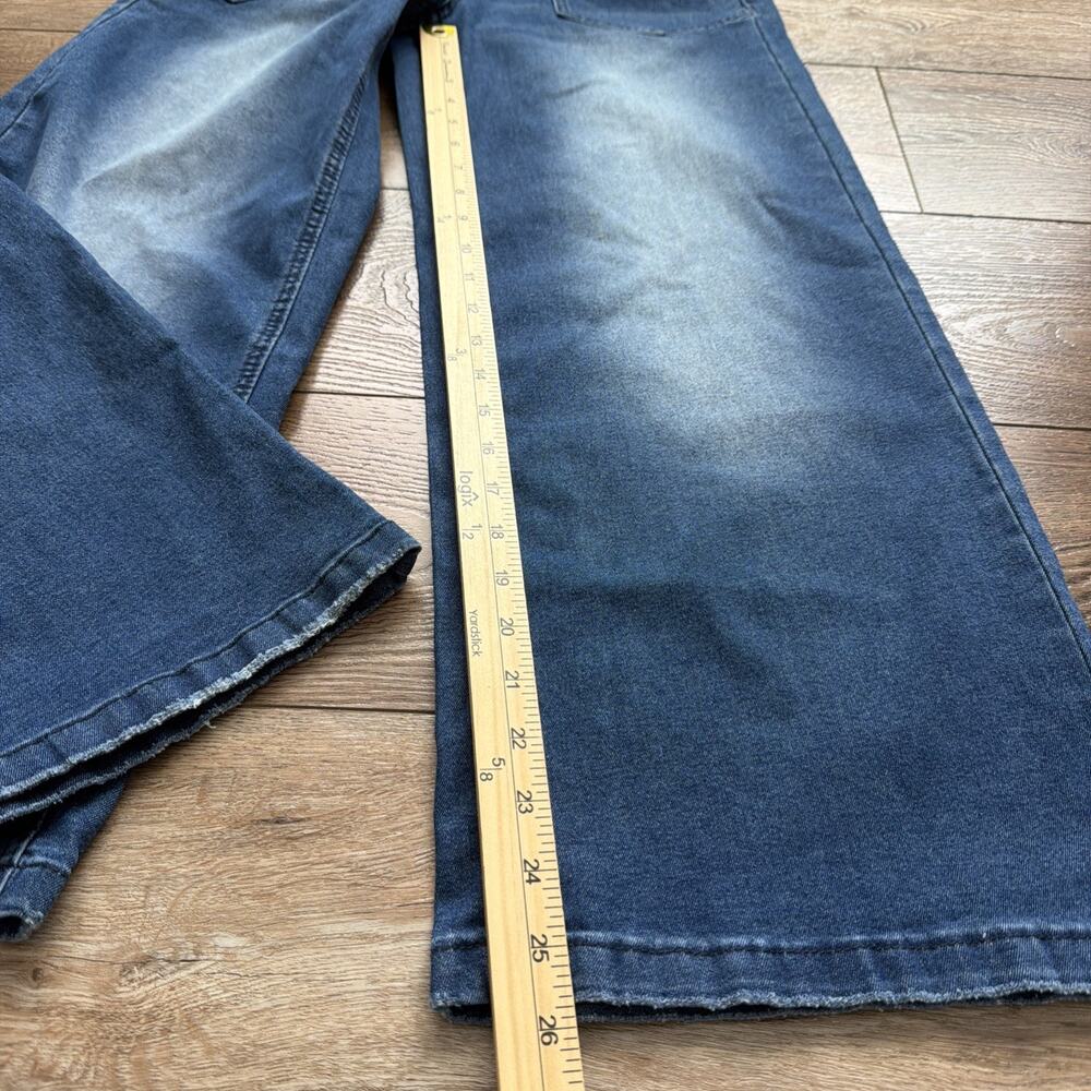 Women's Dark Blue Wide-Leg Jeans HIgh Waist Y2K Denim Streetwear Baggy Size Med - Picture 7 of 11